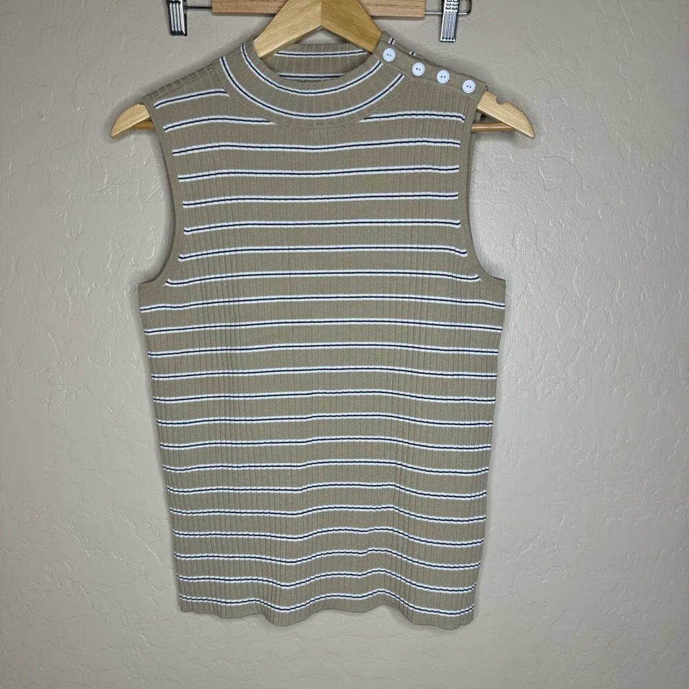 Talbots Striped Sleeveless Mock neck Sweater